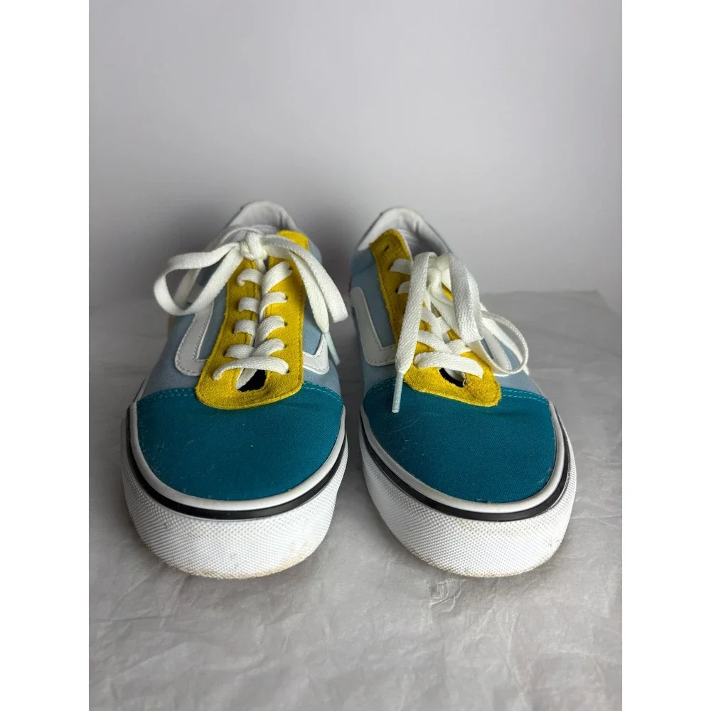 Vans Old Skool Teal Blue Yellow Pink Suede Canvas Sneakers Shoes Size 8.5